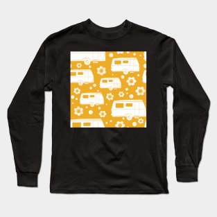 Vintage Caravan block print in mustard yellow and white Long Sleeve T-Shirt